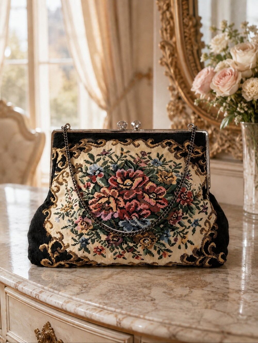 Vintage Floral Tapestry Kiss Lock Evening Bag Clutch Hong Kong Regencycore